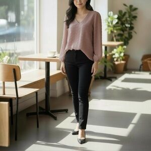 LIV Los Angeles Anthroplogie Pink Swiss Dot V-Neck Blouse Large